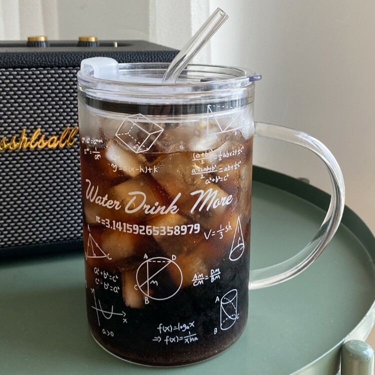 《3994》胖胖學霸公式玻璃把手吸管杯1000ML