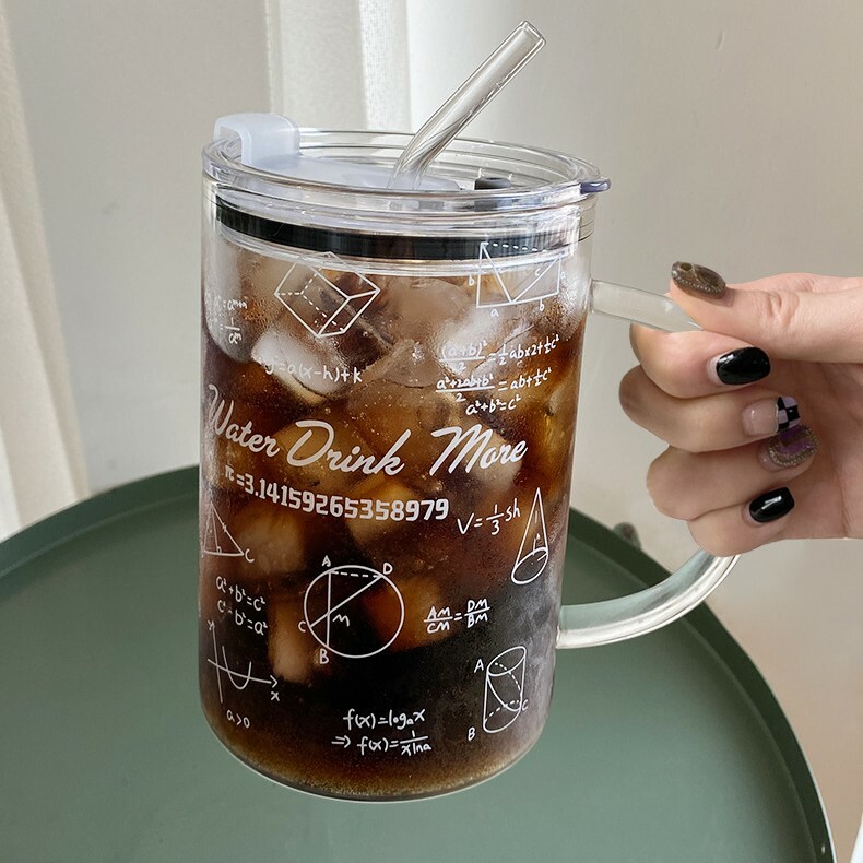 《3994》胖胖學霸公式玻璃把手吸管杯1000ML