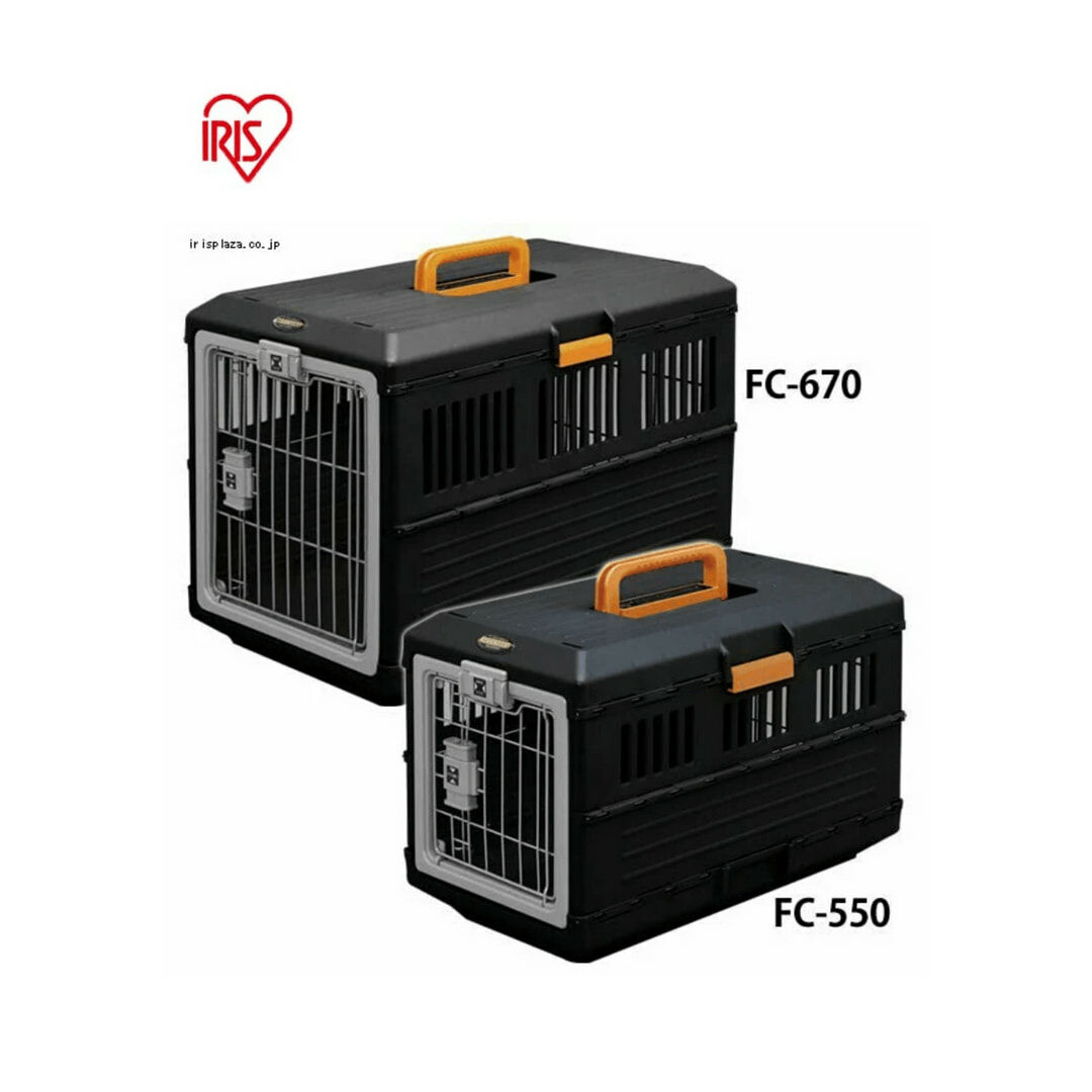 【日本IRIS】摺疊寵物運輸籠 黑橙 FC-550