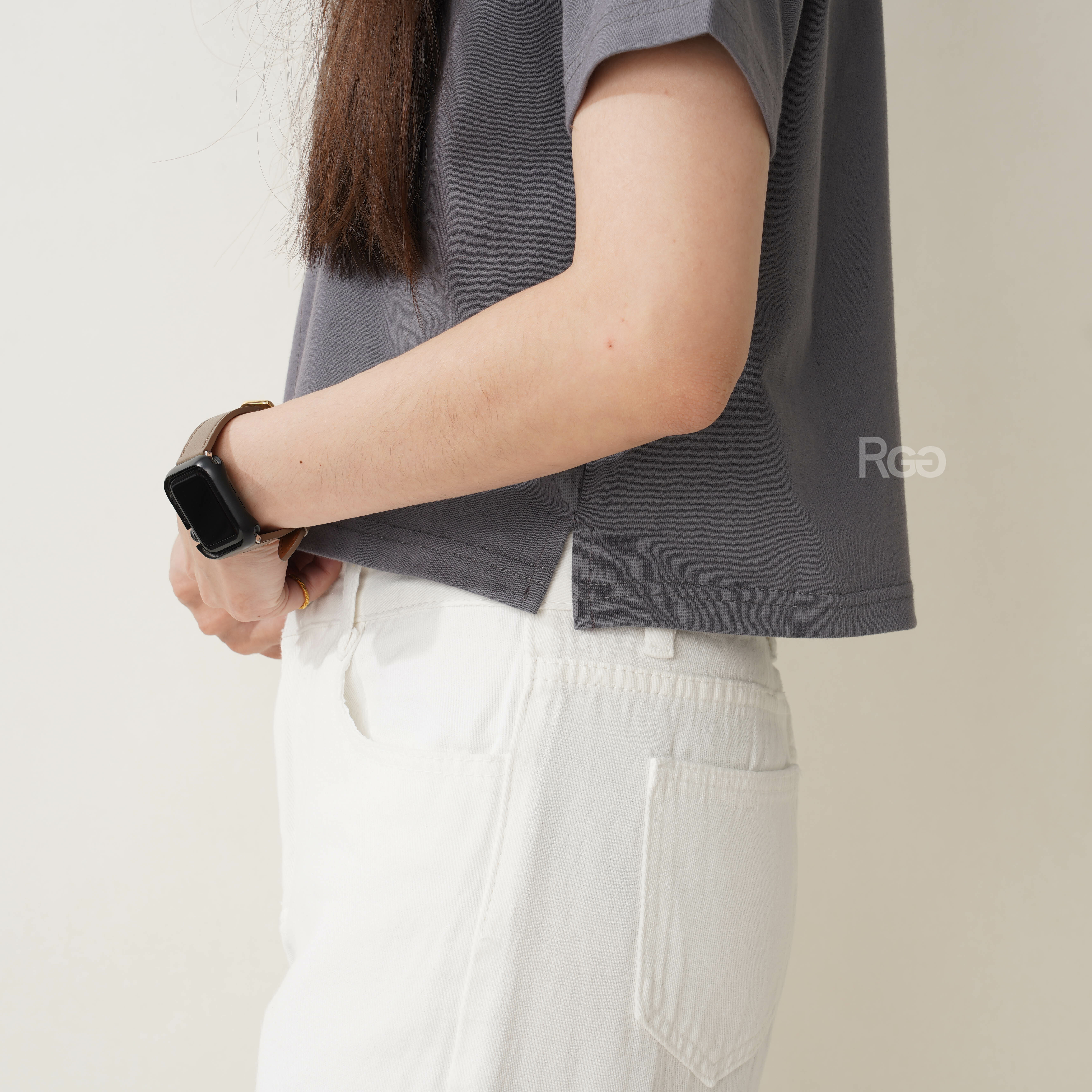 訂製款 台灣製純棉重磅短版短T下擺開衩細節照