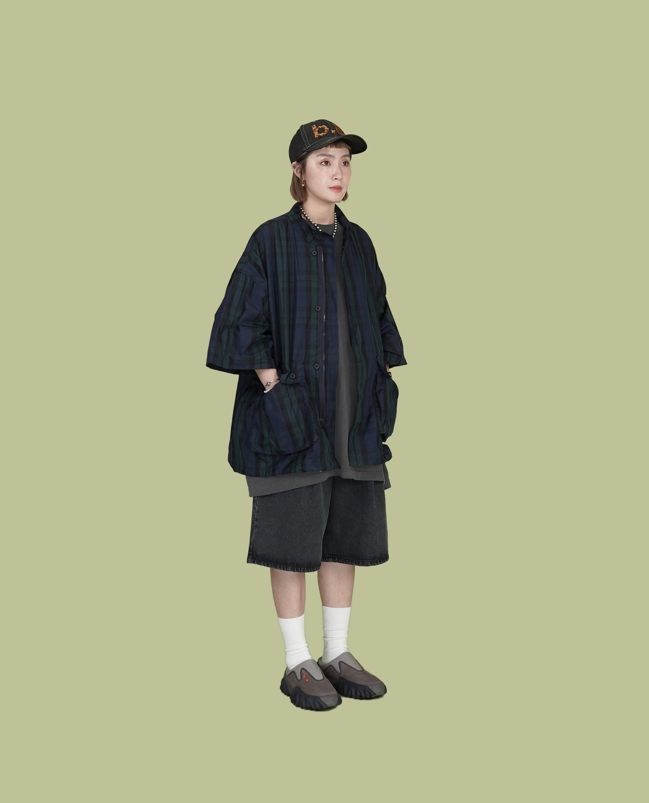 立領滑料半袖襯衫