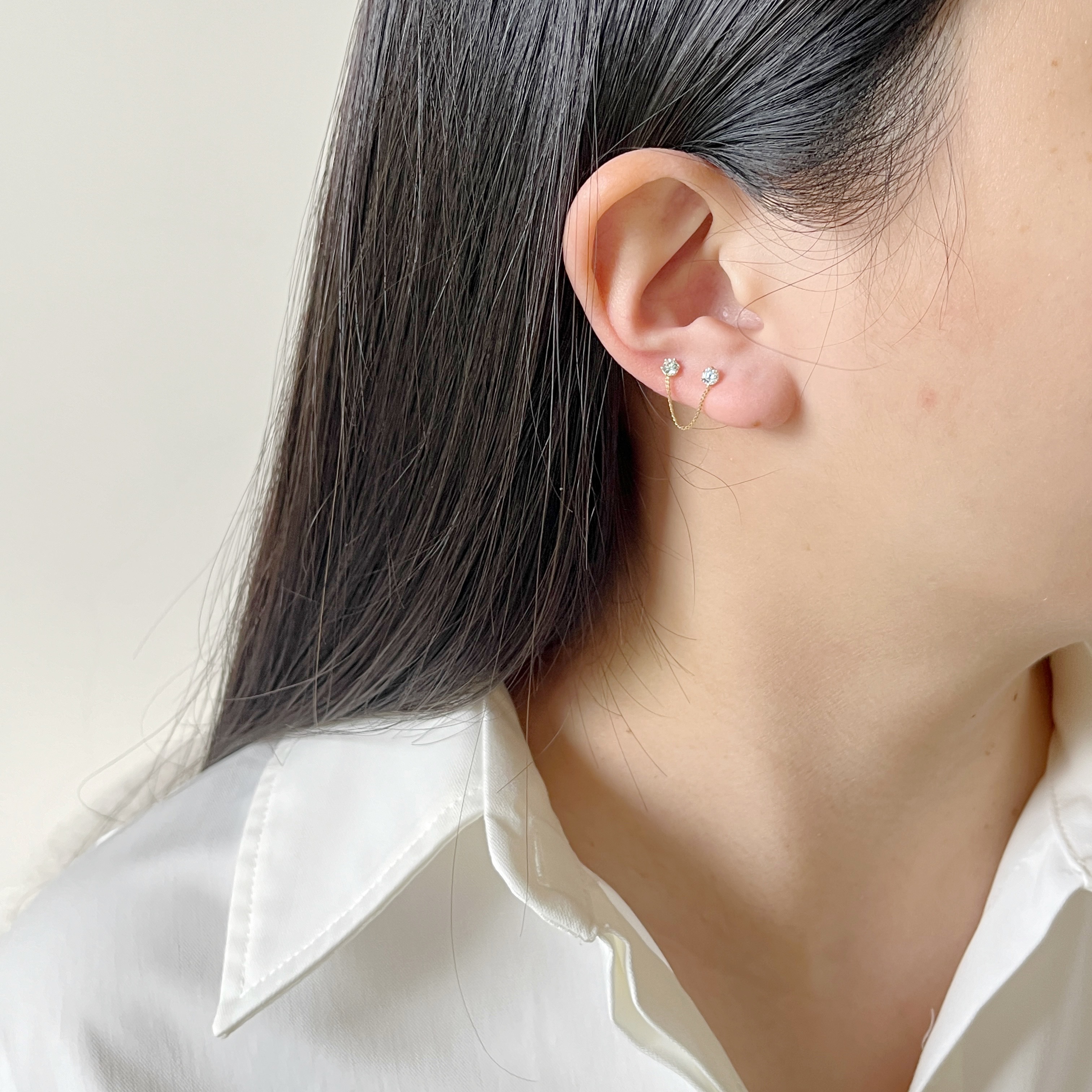 14k六爪鋯石古巴鏈twins耳環