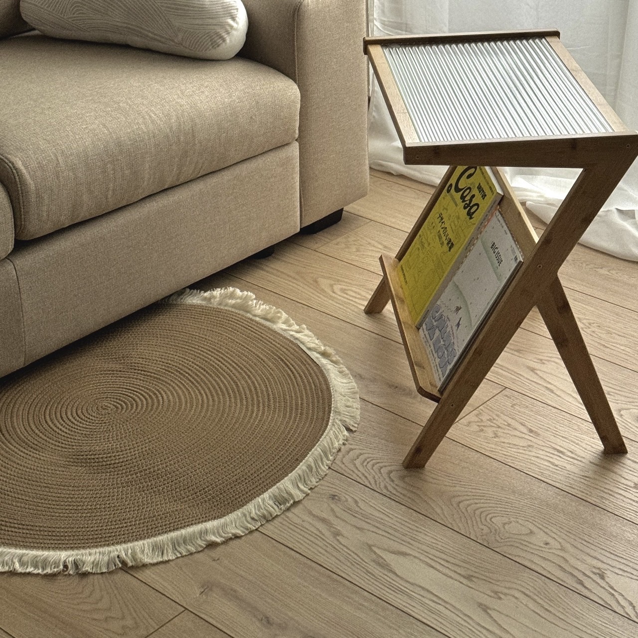 圓形草編流蘇地墊