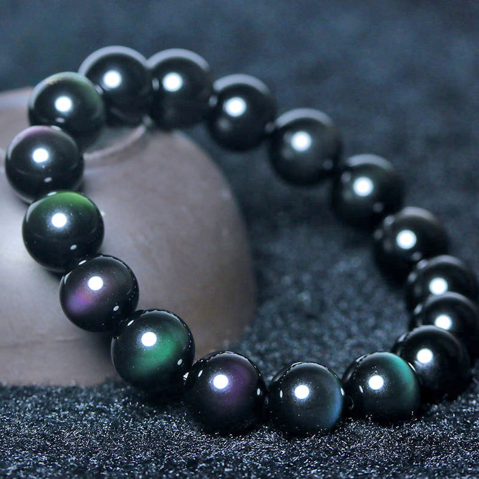 【藏寶】墨西哥珍藏級黑曜石-彩眼水晶手鍊/水晶手串