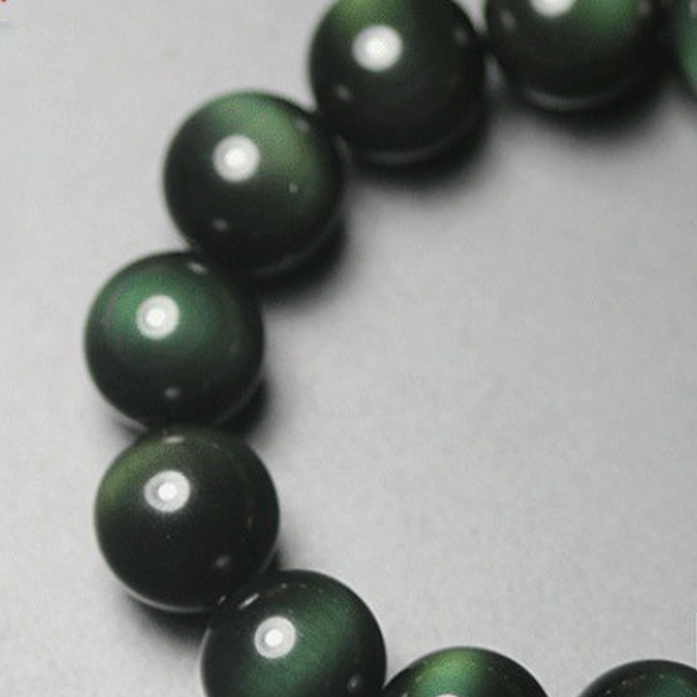 【藏寶】墨西哥珍藏級黑曜石-藍綠眼水晶手鍊/水晶手串