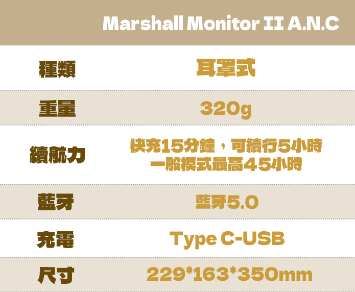Marshall Monitor II A.N.C.主動式抗噪 藍牙耳機