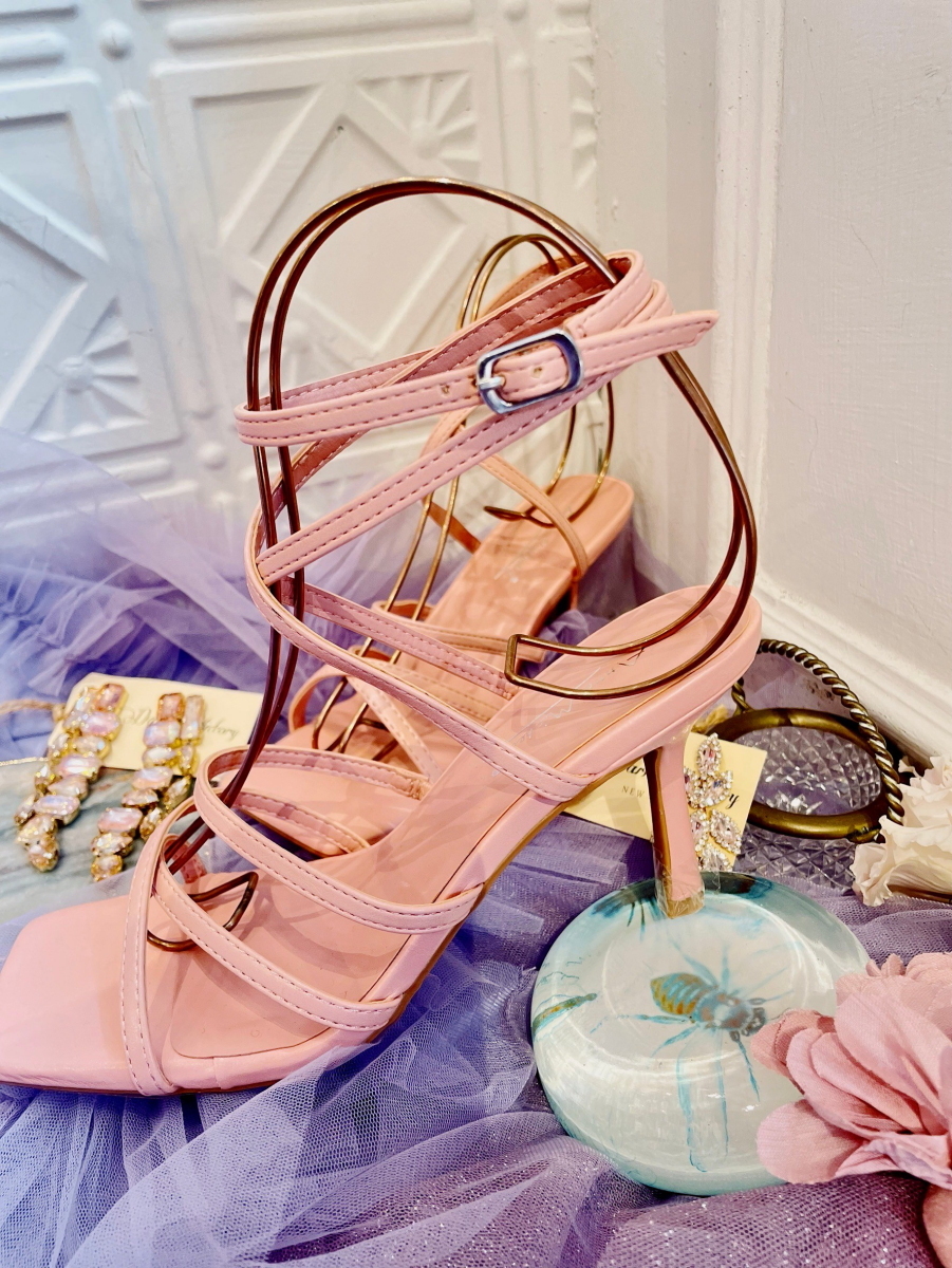 Entrancing Moment 粉红色繞踝高跟鞋