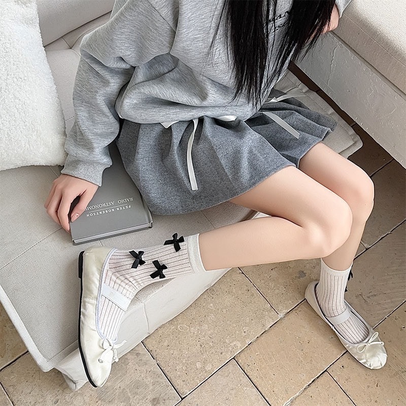 蝴蝶結中筒襪 ins韓系少女堆堆襪日系甜美