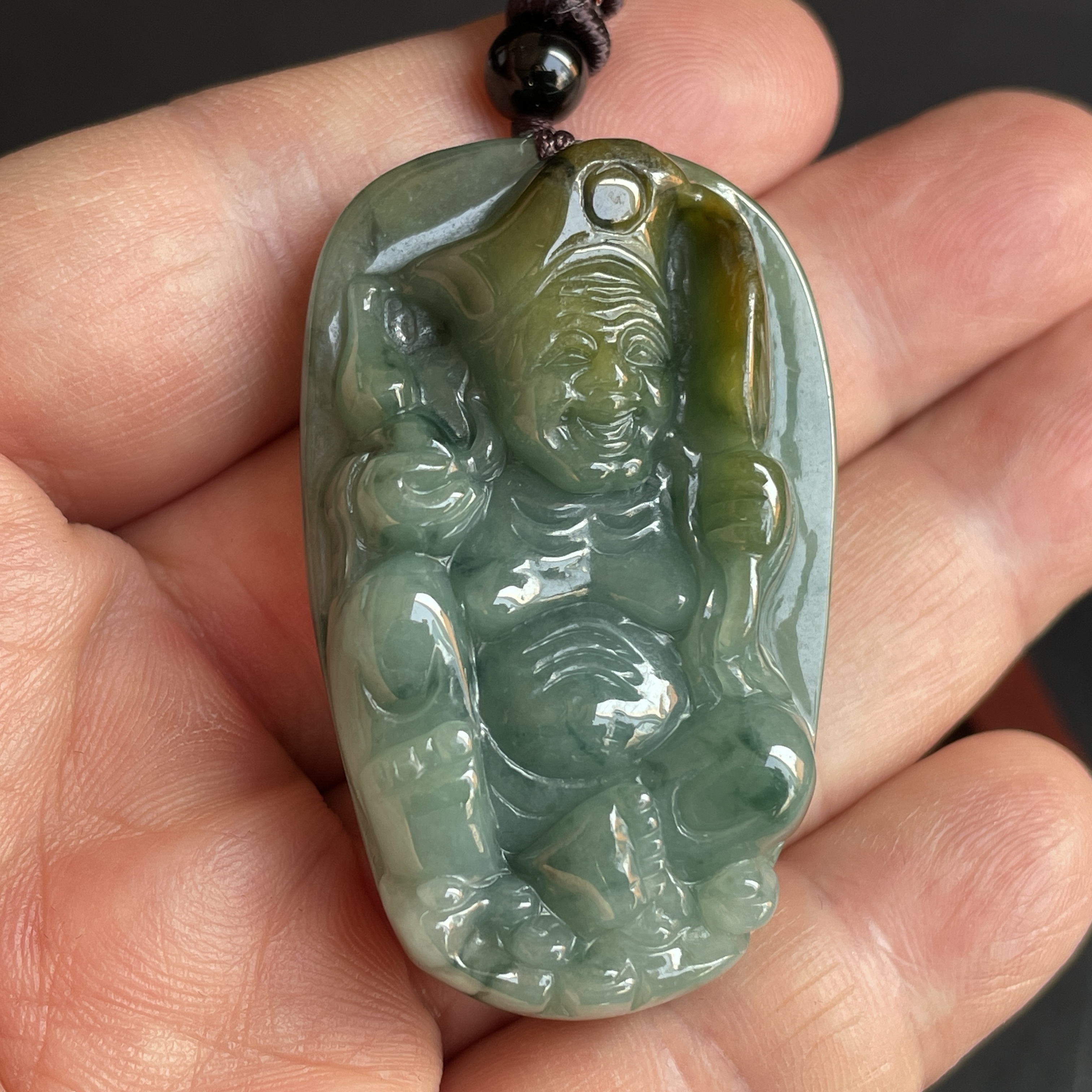 J925  翡翠冰糯雙彩降龍羅漢濟公活佛吊墜