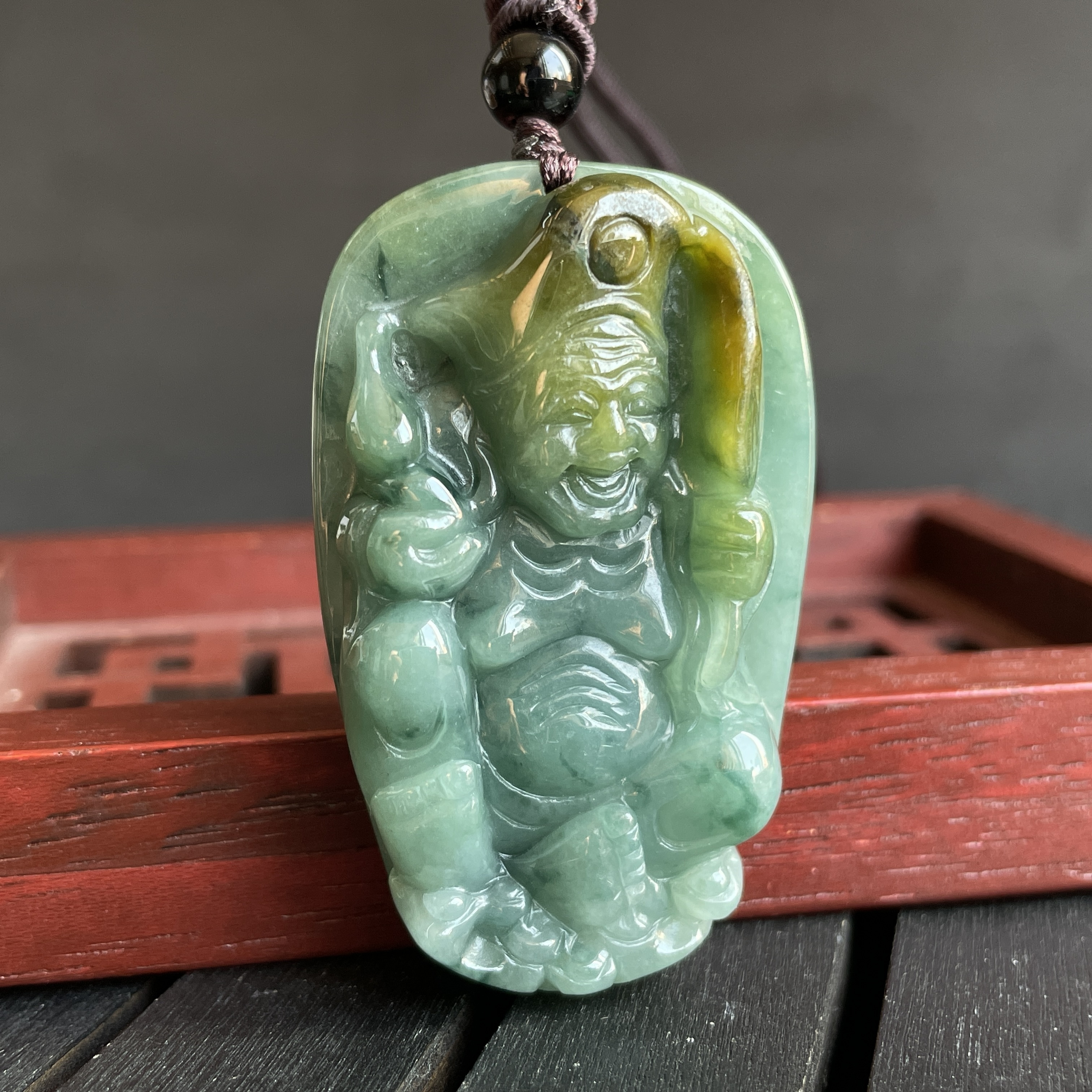 翡翠冰糯雙彩降龍羅漢濟公活佛吊墜,天然翡翠A玉, 緬甸玉, Jade, Jadeite