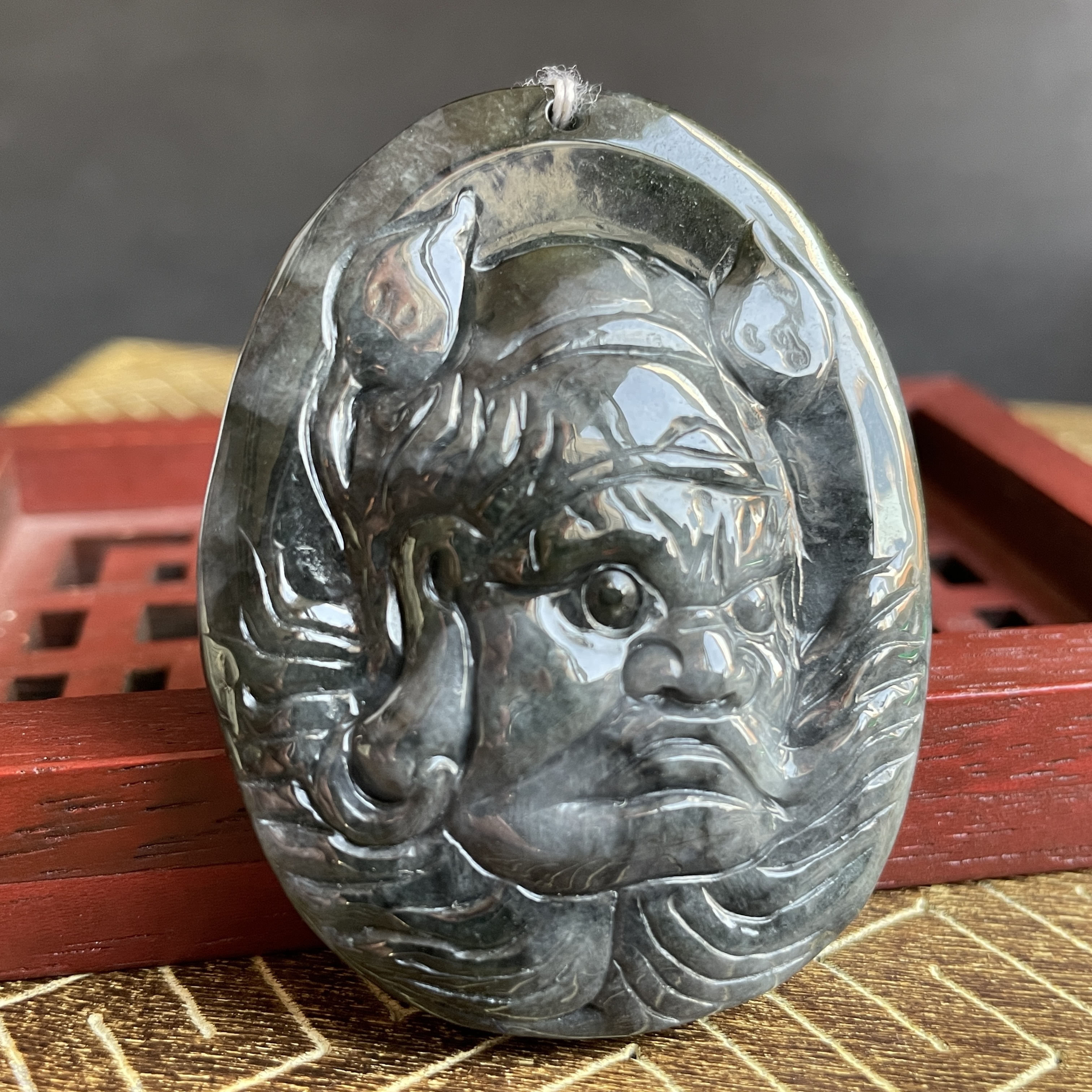 翡翠冰烏雞鍾馗像吊牌,天然翡翠A玉, 緬甸玉, Jade, Jadeite