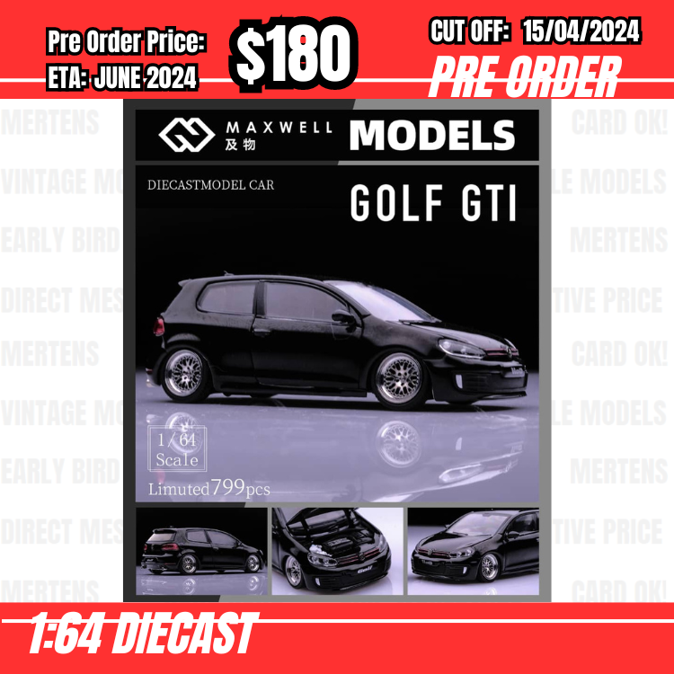 RS-$180  * Maxwell * 1:64 Volkswagen Golf GTI MK6 Black w/BBS Wheels [OD13/04]