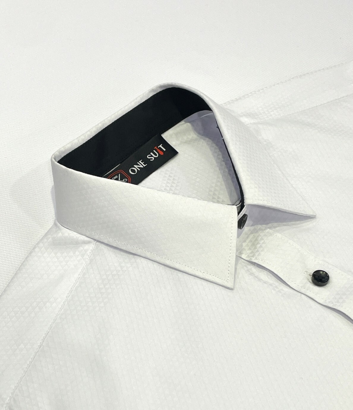 白色菱格黑釦男長袖襯衫7