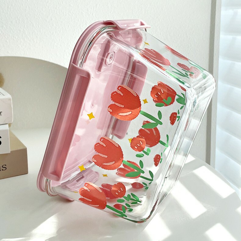 《3997》鬱金香印花玻璃可加熱保鮮盒