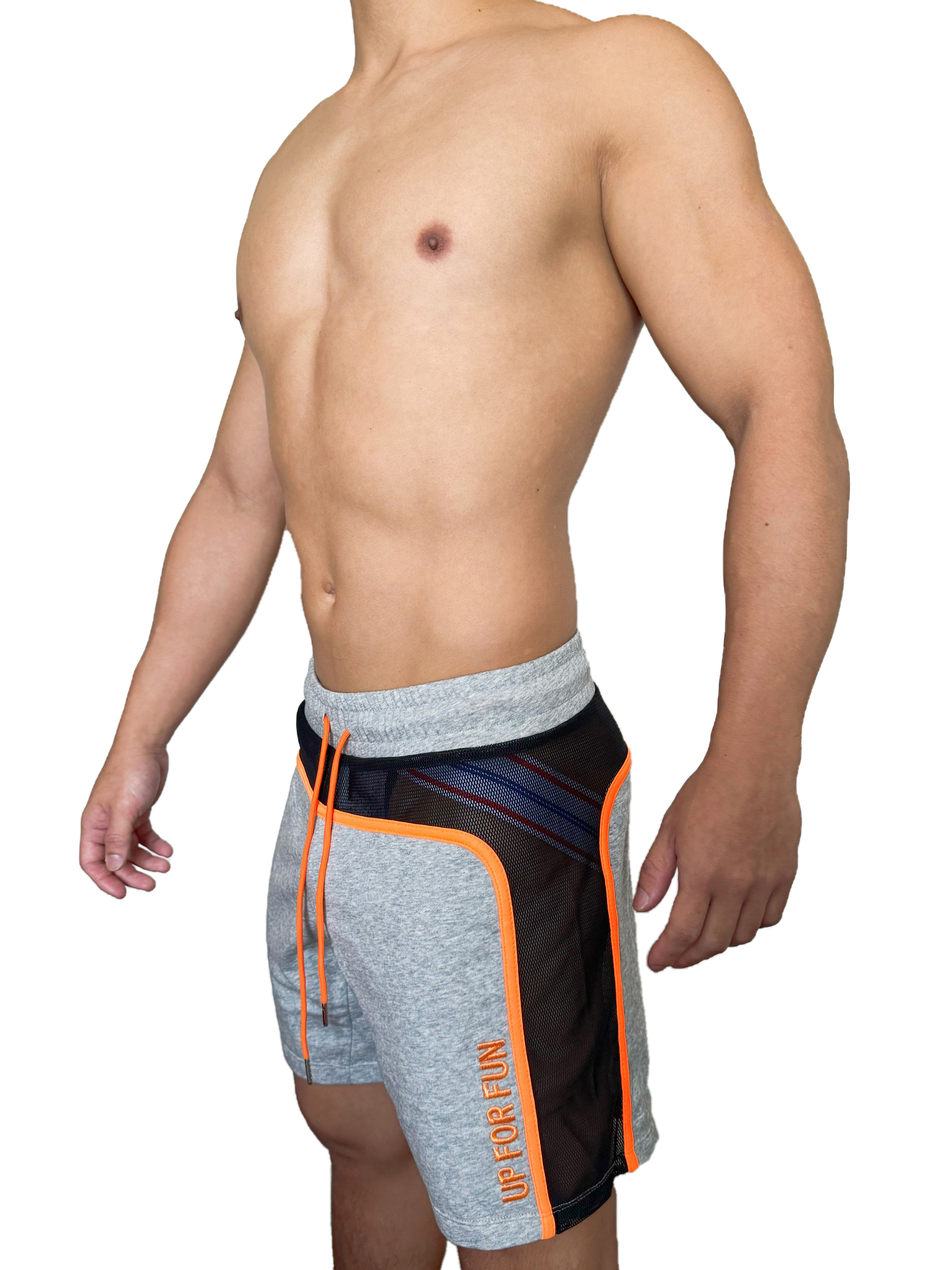 UP For Front 無縫透視棉短褲 冷灰/霓虹橙