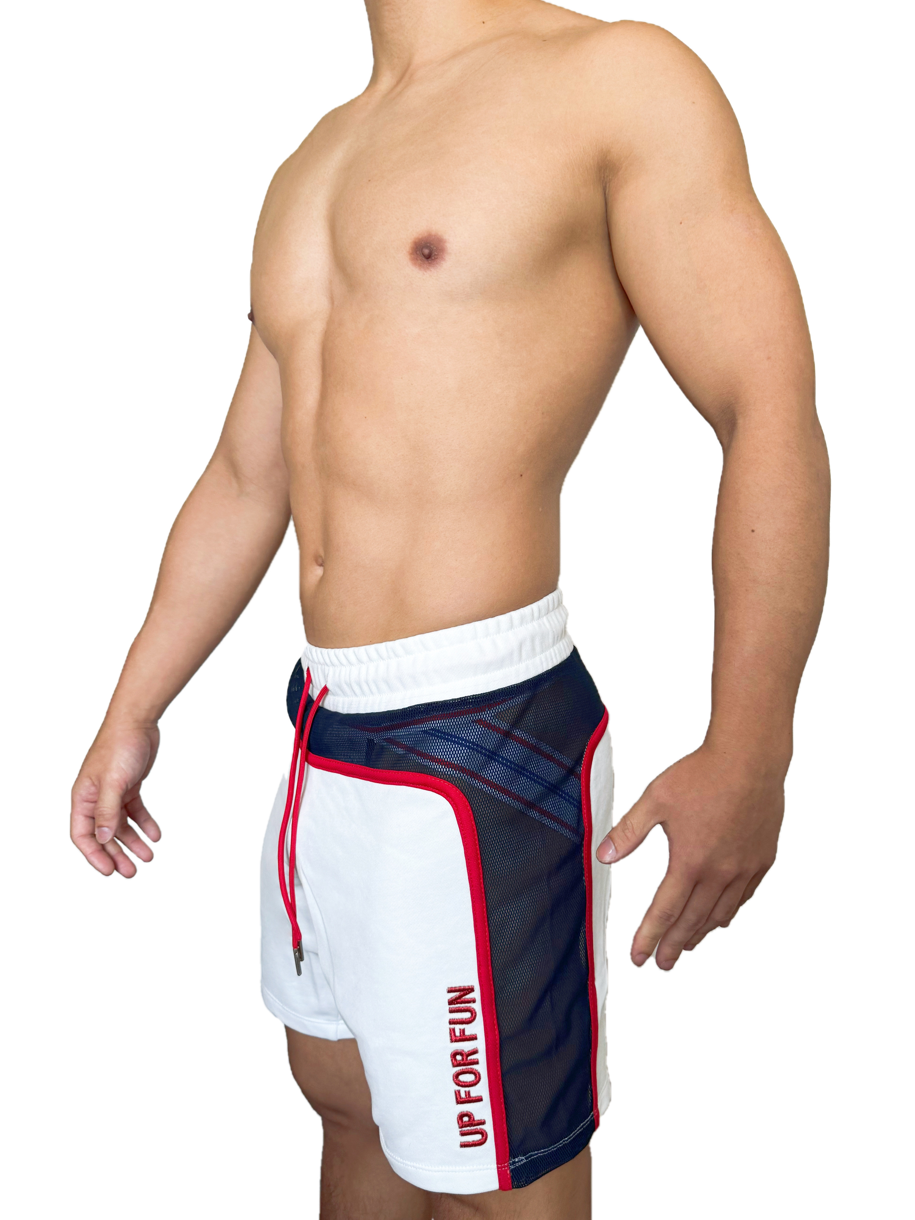 UP For Front 無縫透視棉短褲 極致白/夏日紅