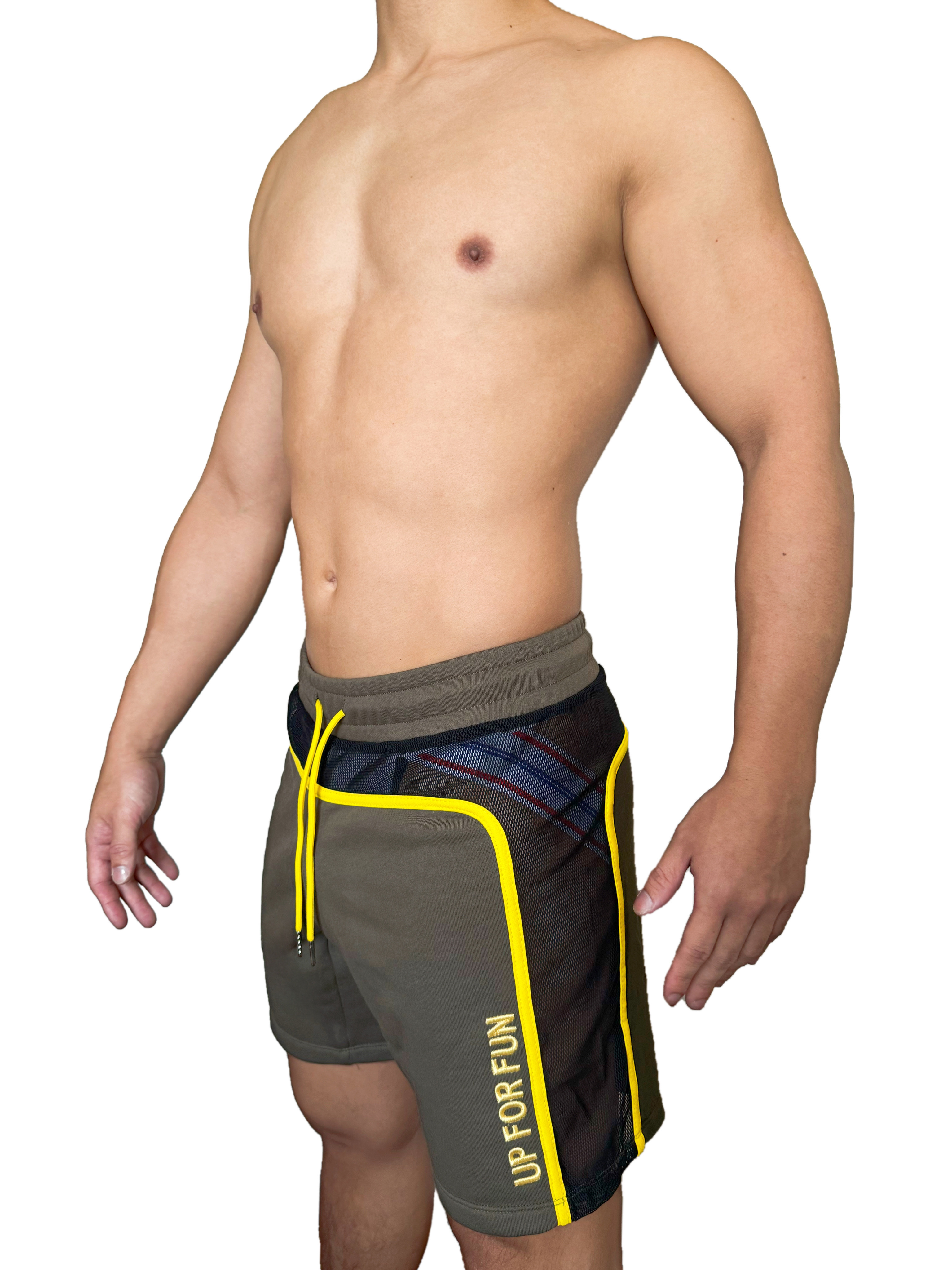 UP For Front 無縫透視棉短褲 軍綠/鮮黃