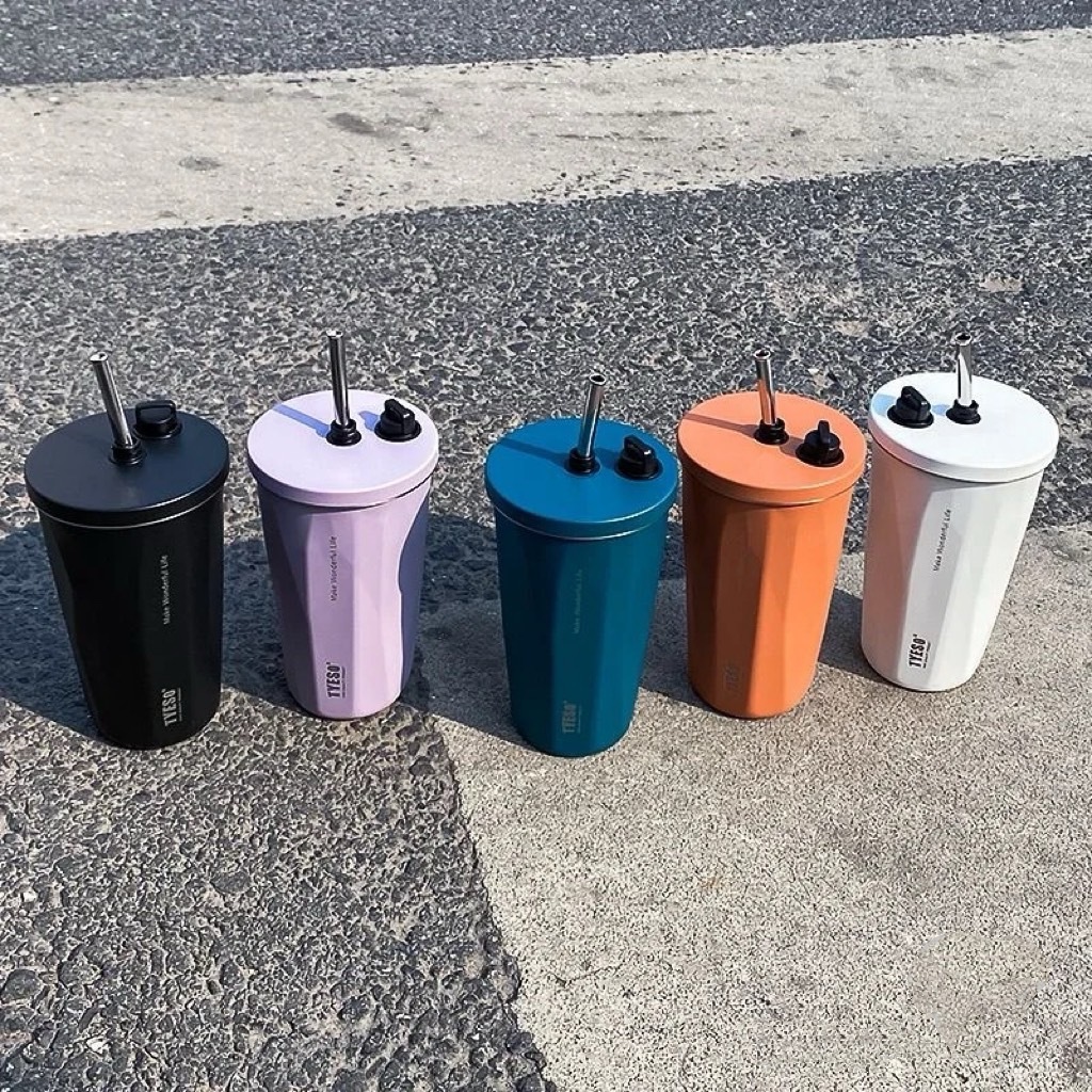 現貨  TYESO 不鏽鋼 保溫杯 冰壩杯 隨行杯 600ml 杯子 可伸縮不鏽鋼吸管