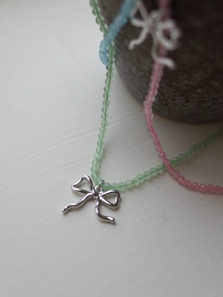 macaron mist bead bow necklace
