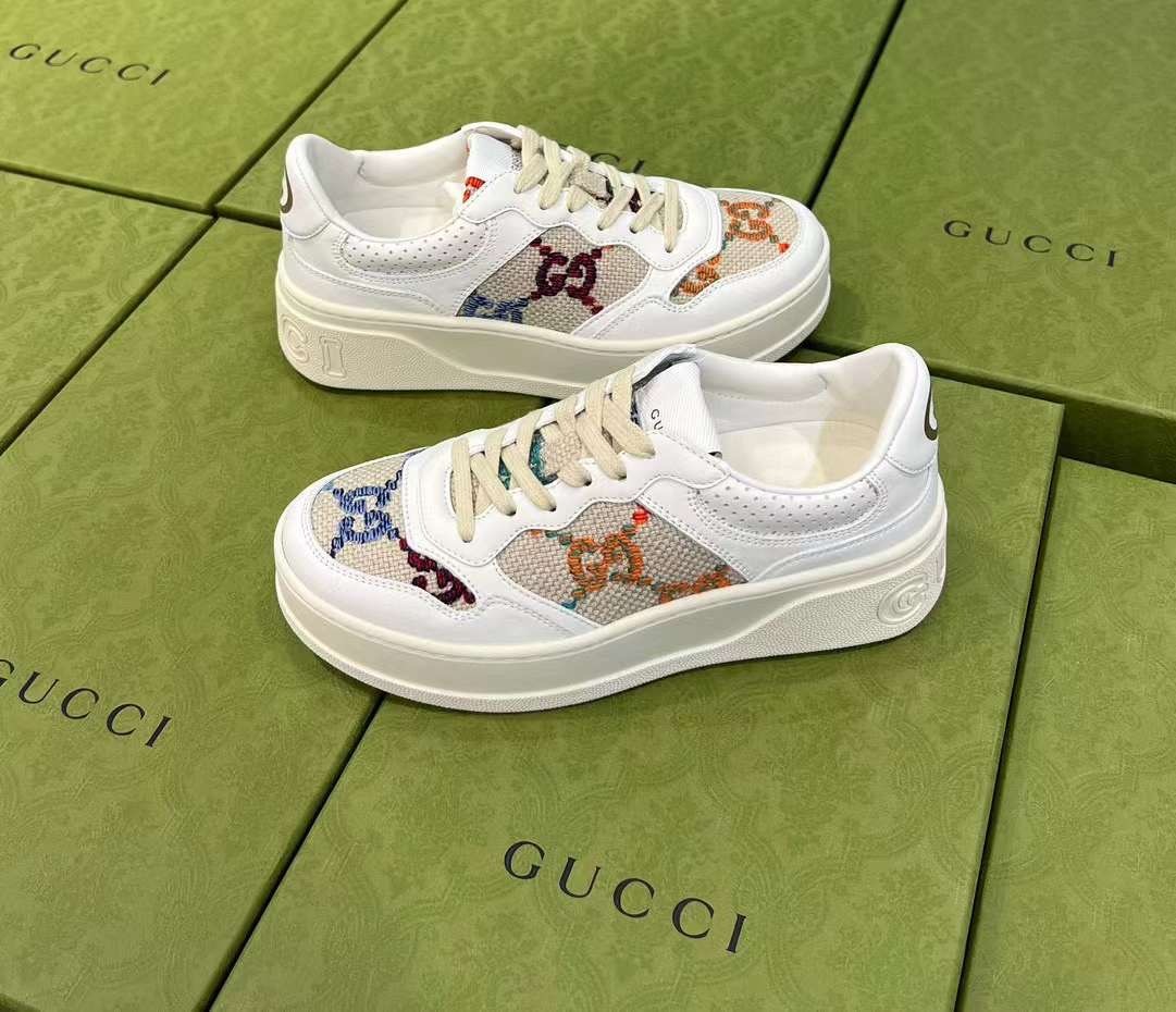 GUCCI 老花拼接白色波鞋 -M