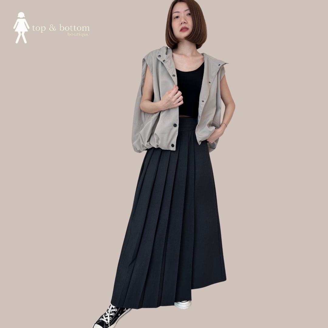 DETACHABLE PLEATS SOLID LONG SKIRT (2PCS)