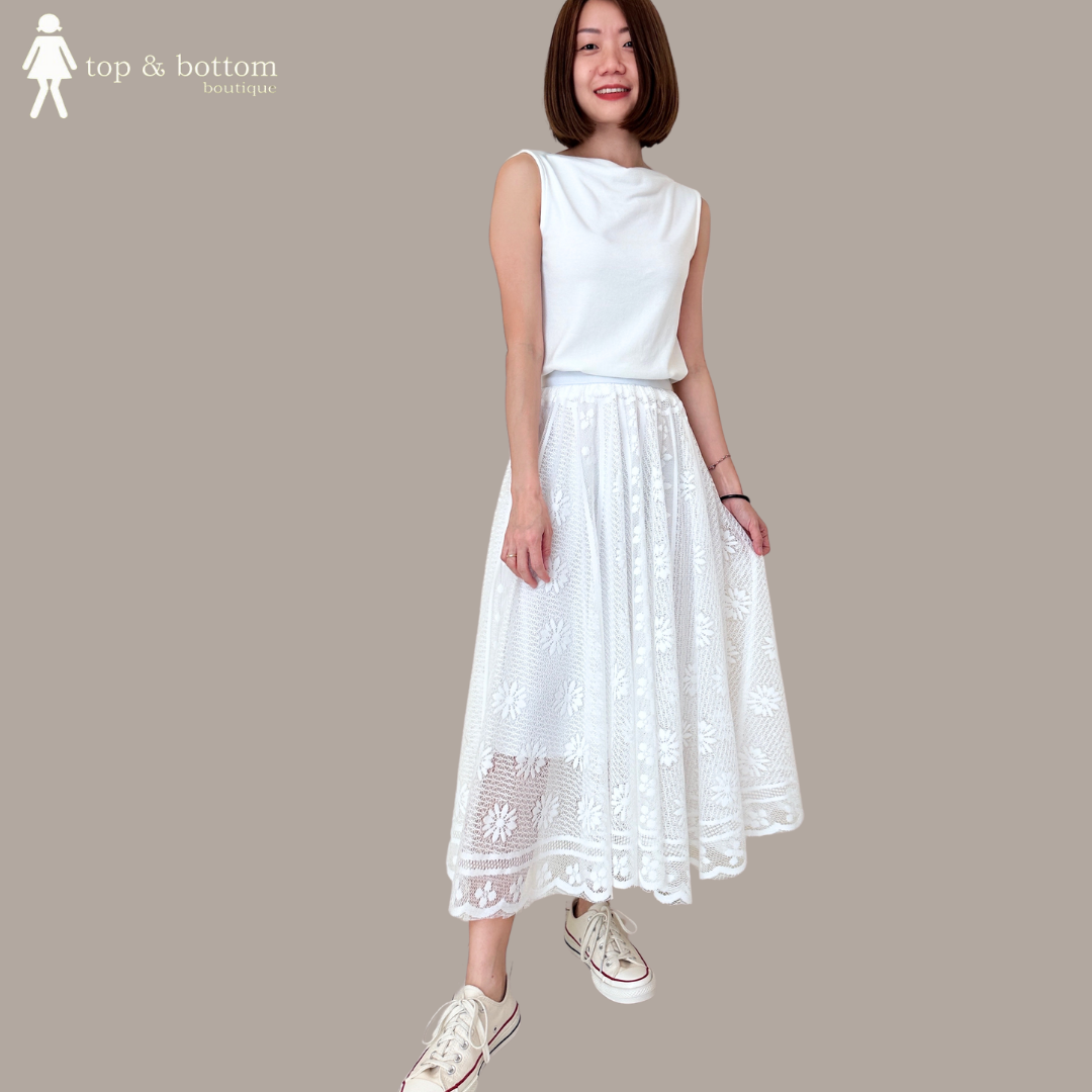 LACE FLORAL MIDI SKIRT