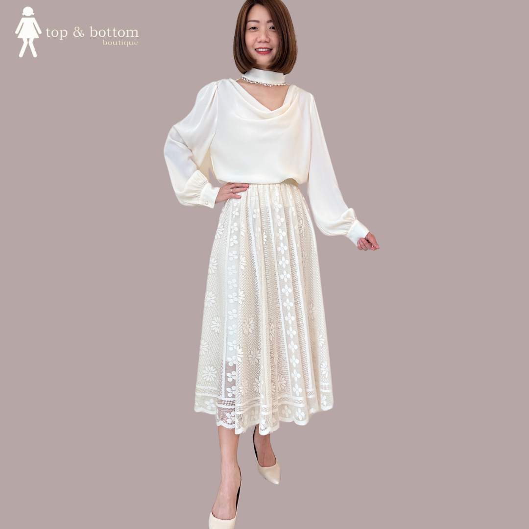 LACE FLORAL MIDI SKIRT