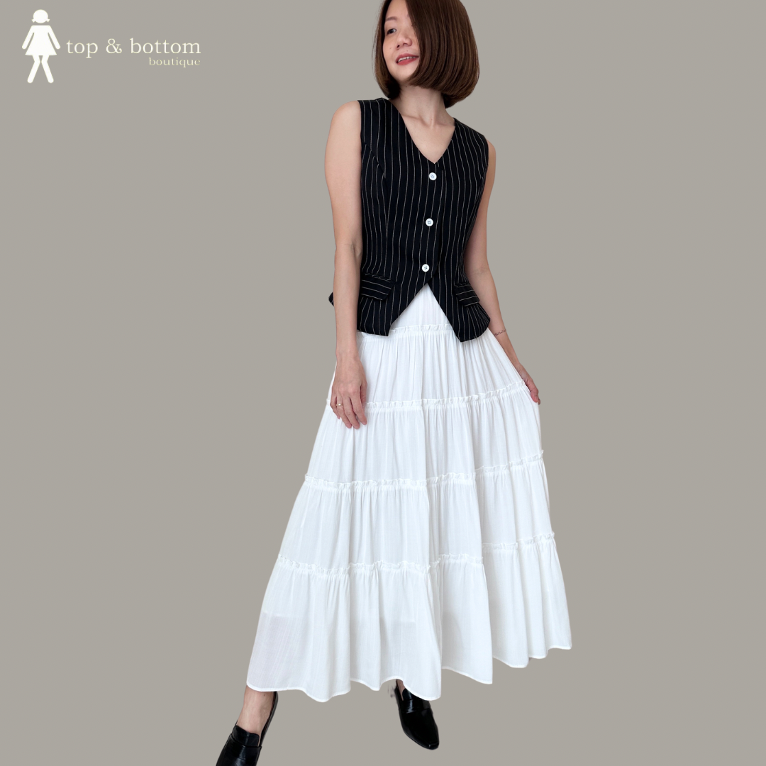 STRIPED BUTTON VEST BLOUSE