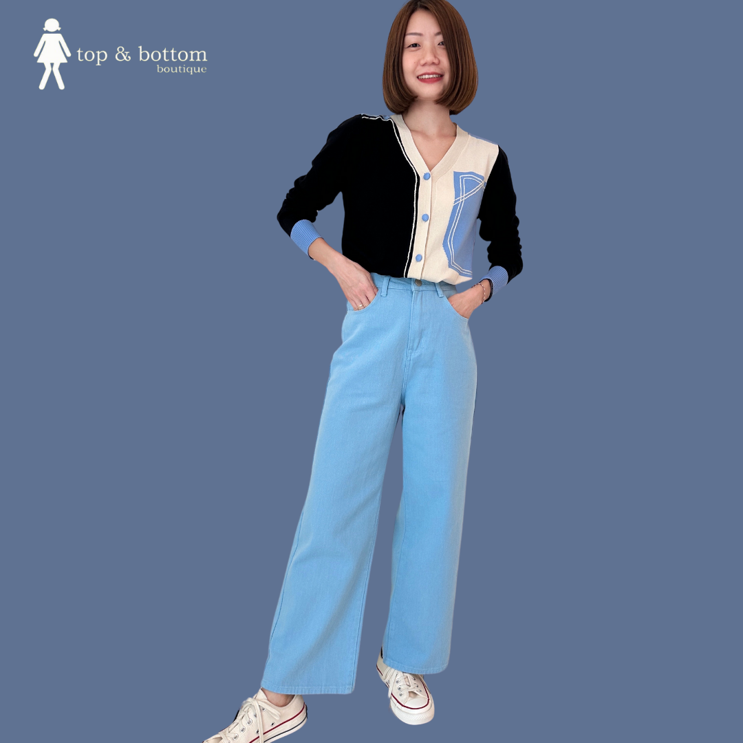 L/SLEEVE CONTRAST COLOUR BUTTON KNIT BLOUSE