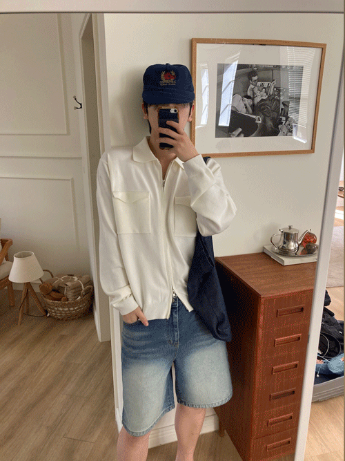 兩用口袋針織領子拉鍊外套