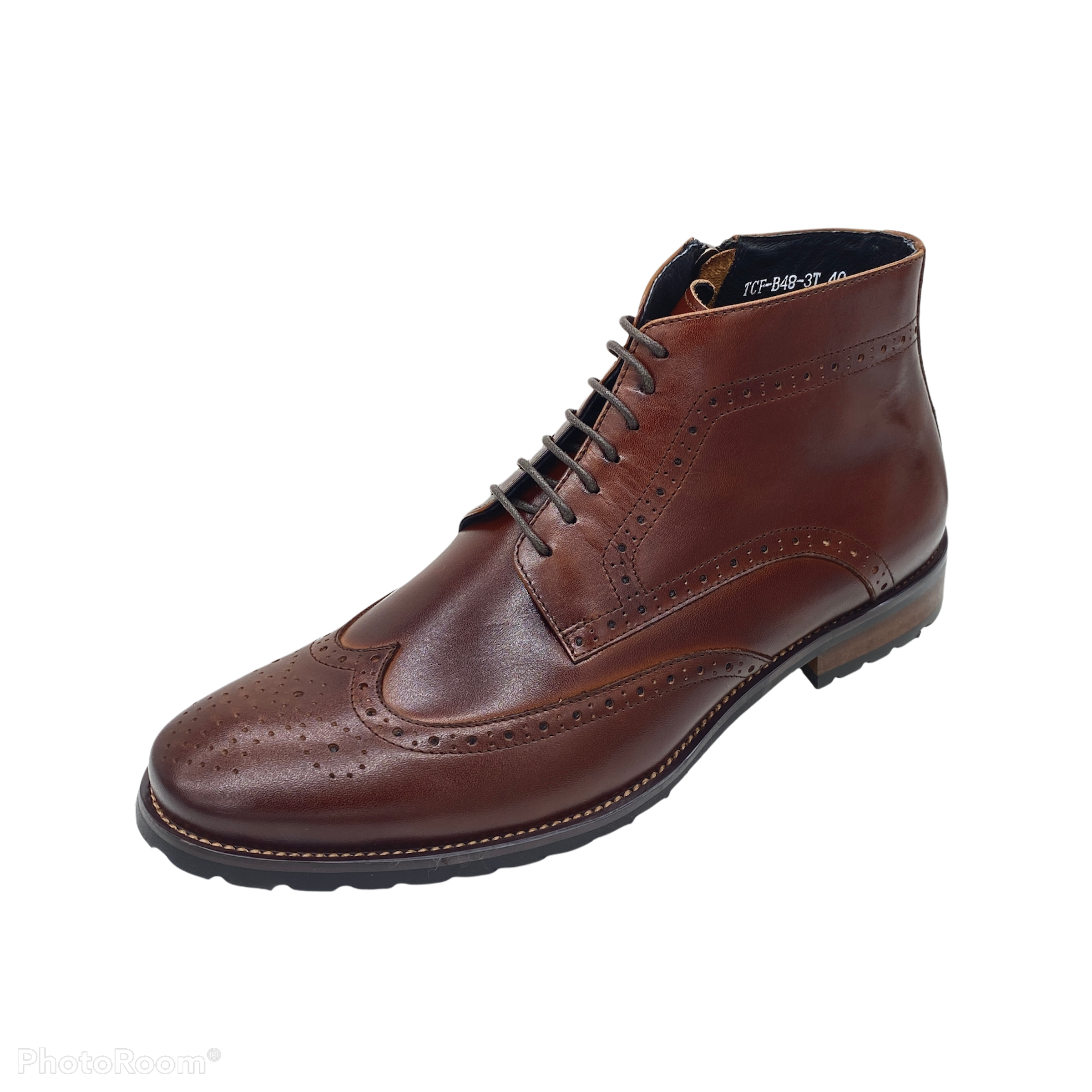 Revic 男裝皮鞋 | TCF-B48-3T  | 棕色雕花拉鍊靴