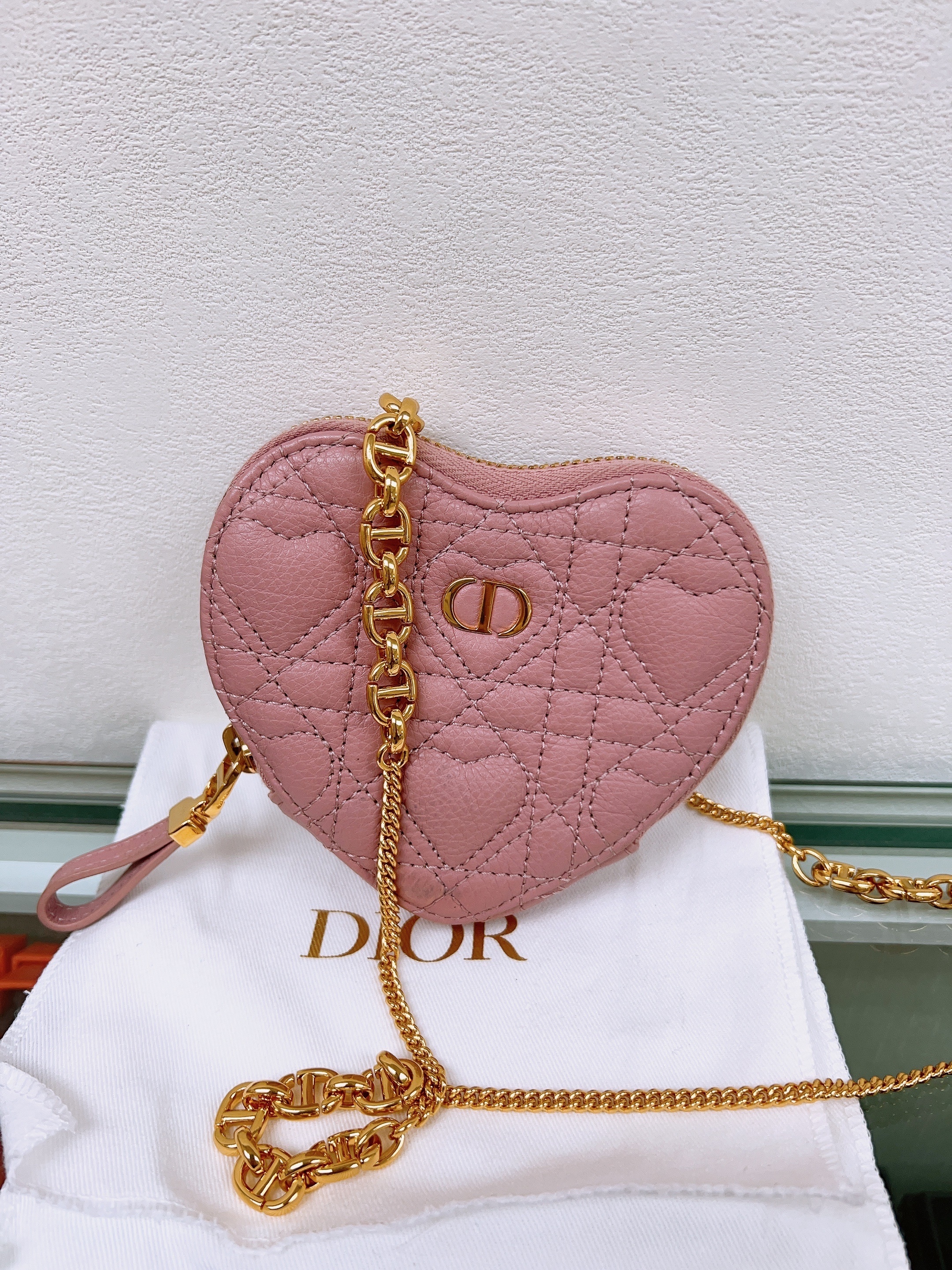 Dior Caro heart pouch with chain