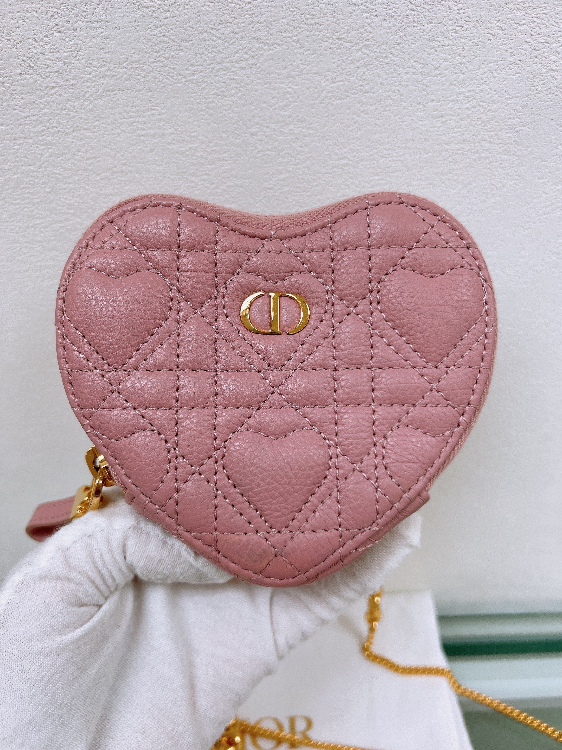 Dior Caro heart pouch with chain