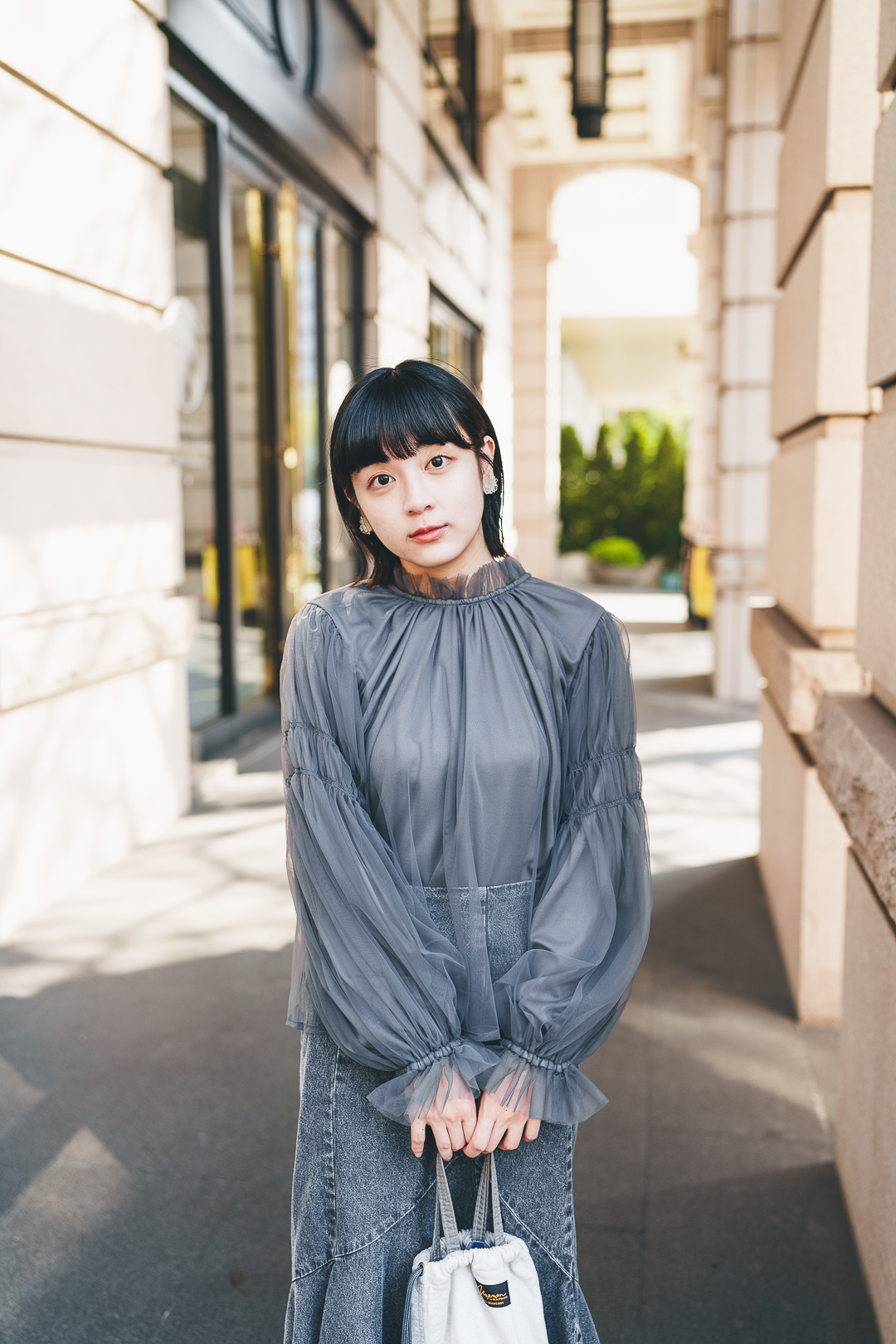 水星限定！薄紗褶皺上衣(兩色-高級灰)