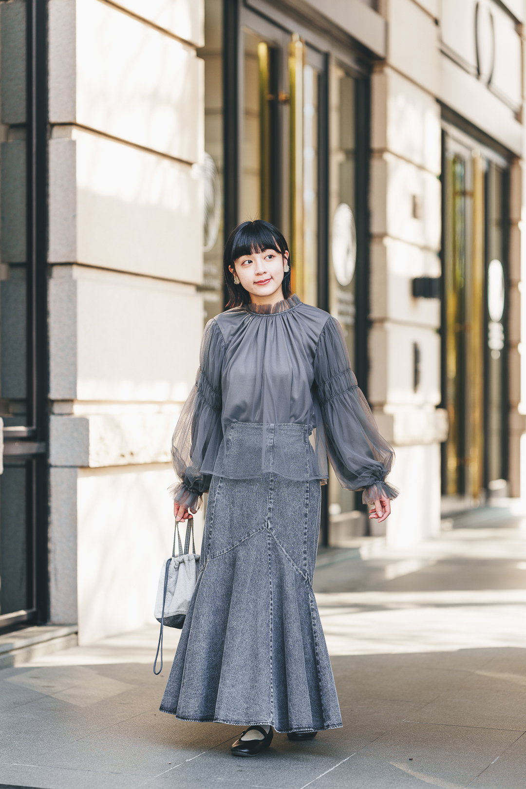 水星限定！薄紗褶皺上衣(兩色-高級灰)