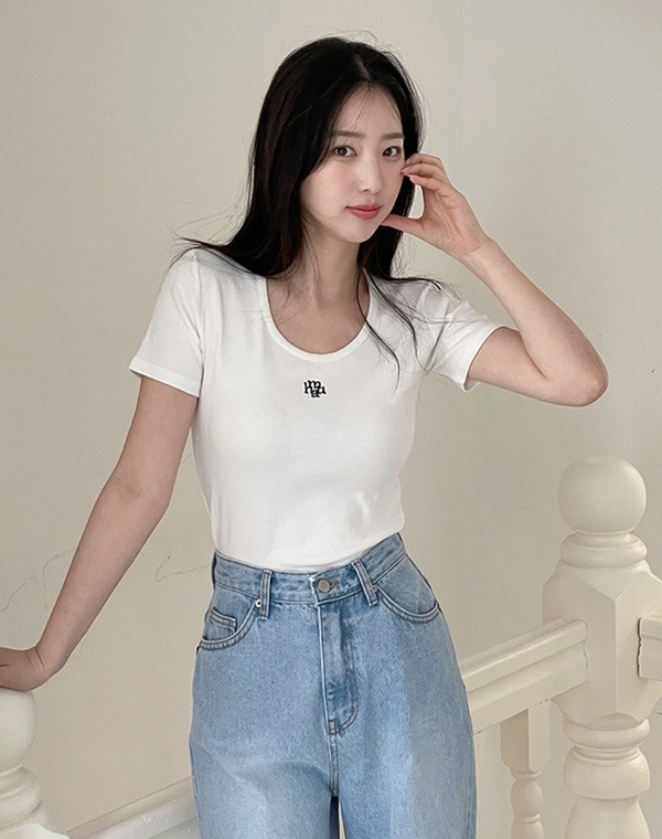 預訂｜MUAHMUAH Stitch U-neck Cotton Span Half T-shirt (4 COLOR)