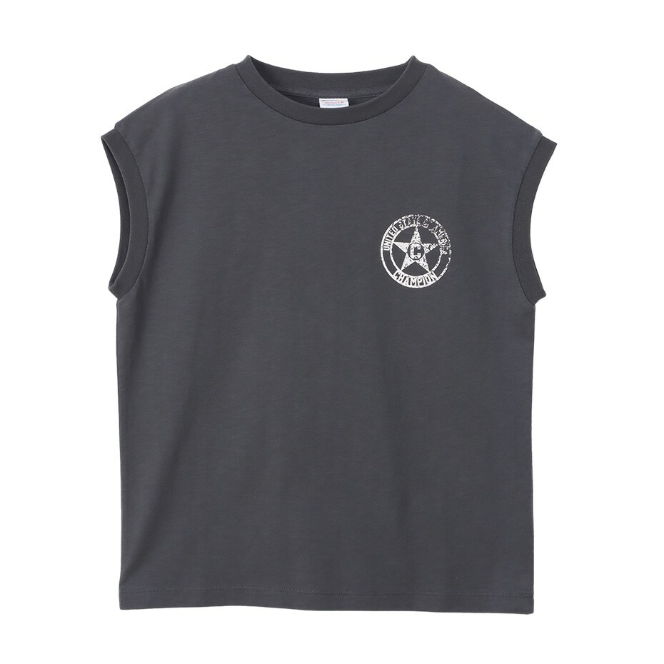 女款 -CASUAL 寬版印花竹節棉仿舊背心-黑色（CW-Z311-055）