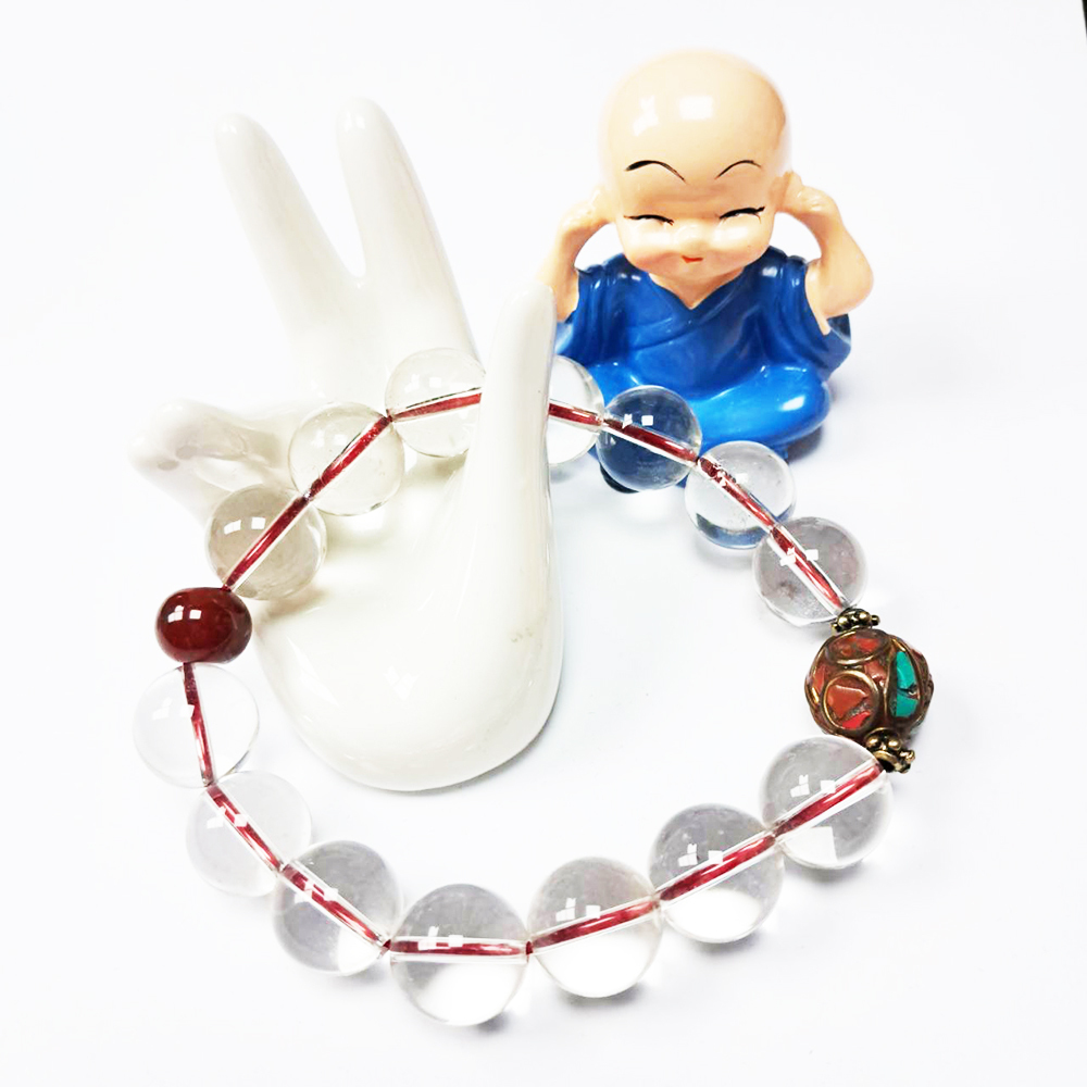 手工銅珠&天然水晶手珠14mm【十方】121208