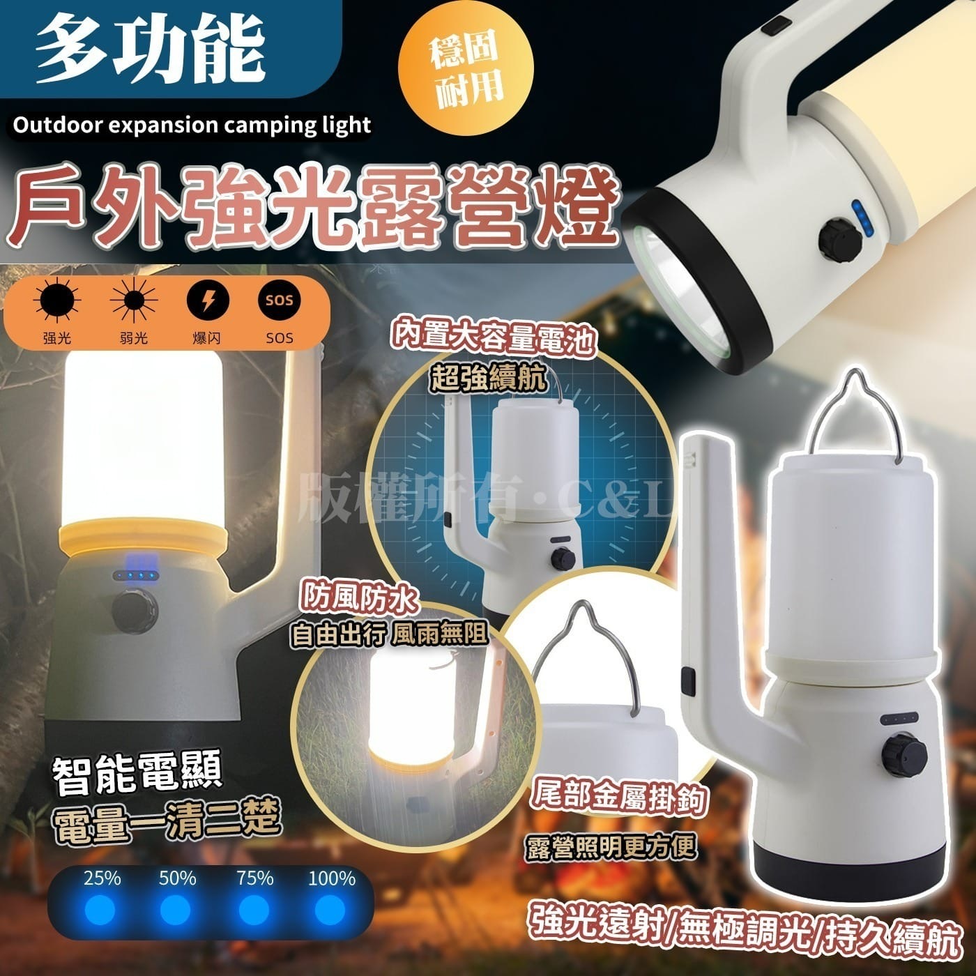 戶外多功能強光露營燈