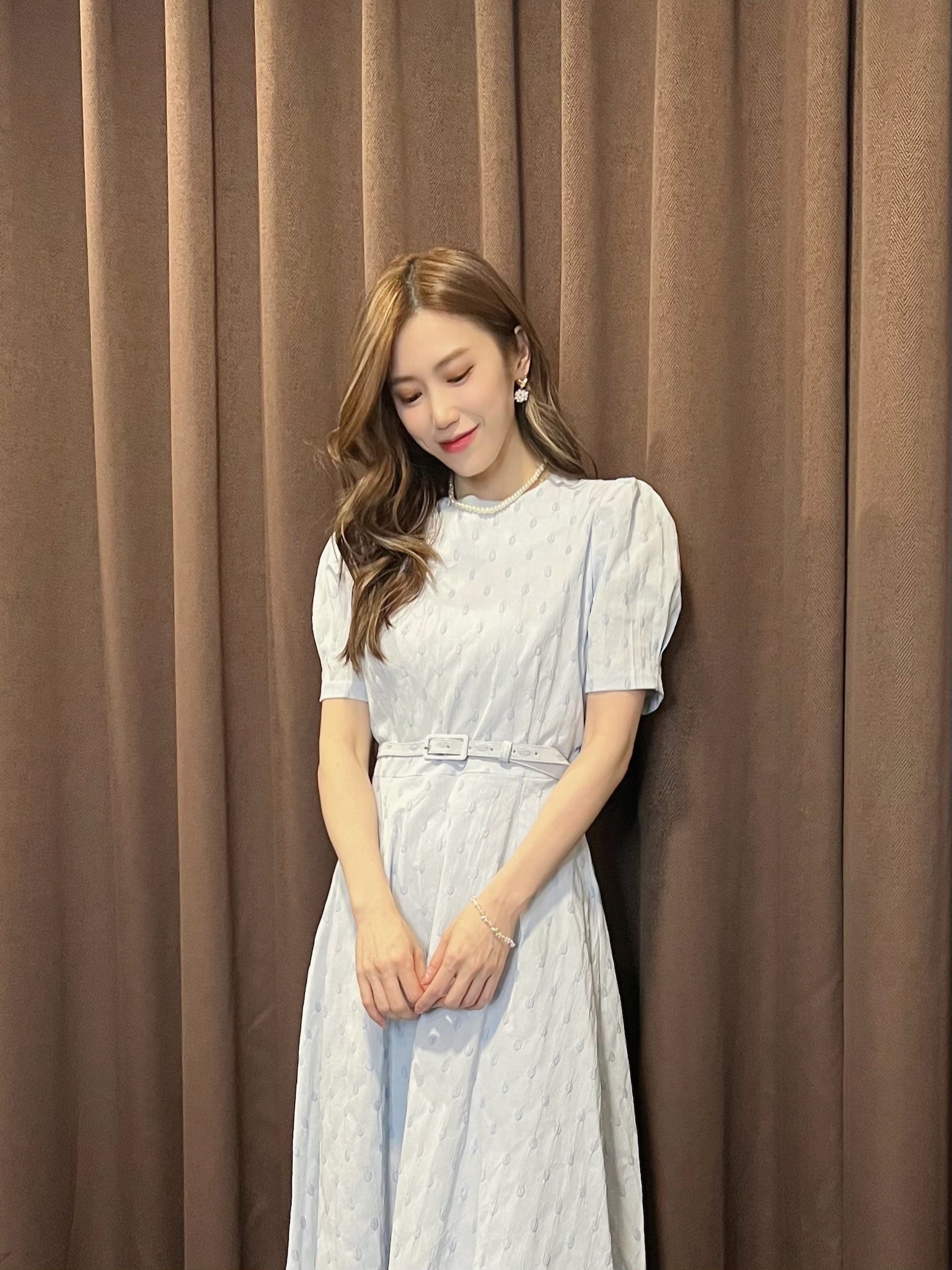 雨滴刺繡腰帶短袖傘洋