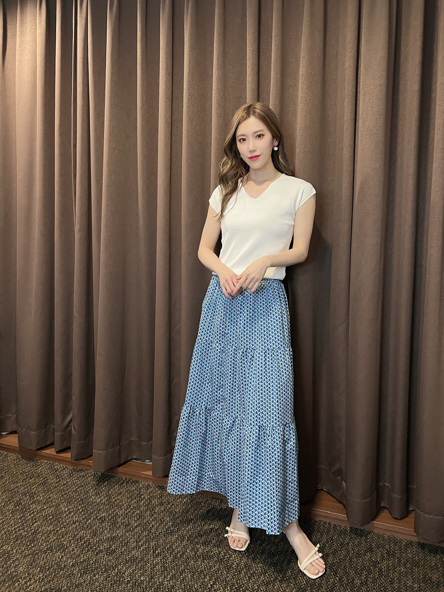 層次造型印花長裙