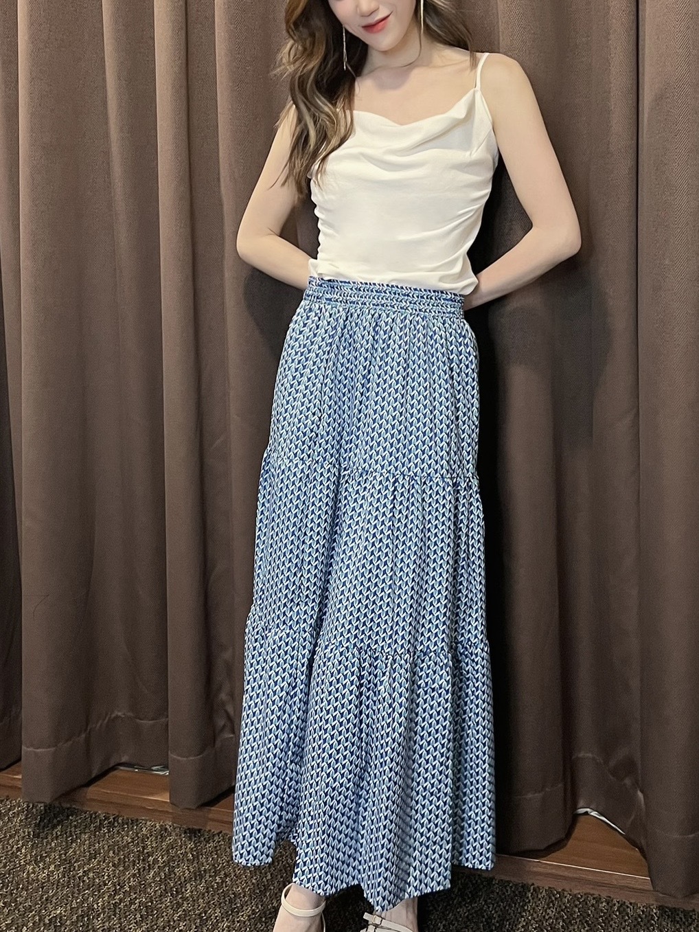 層次造型印花長裙