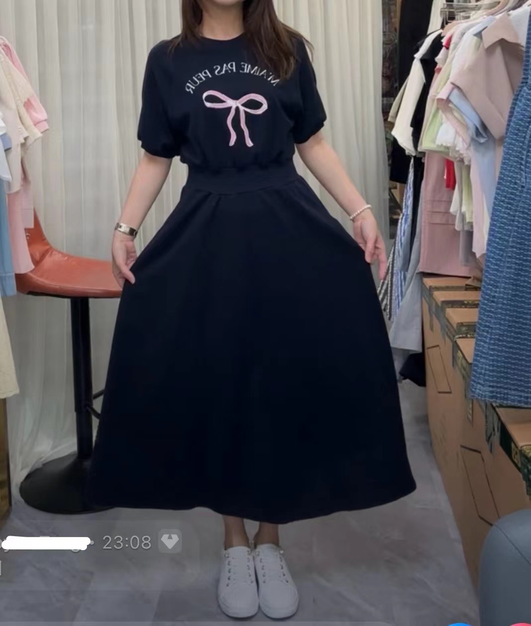 絲帶圄案款修長連身裙(13845)