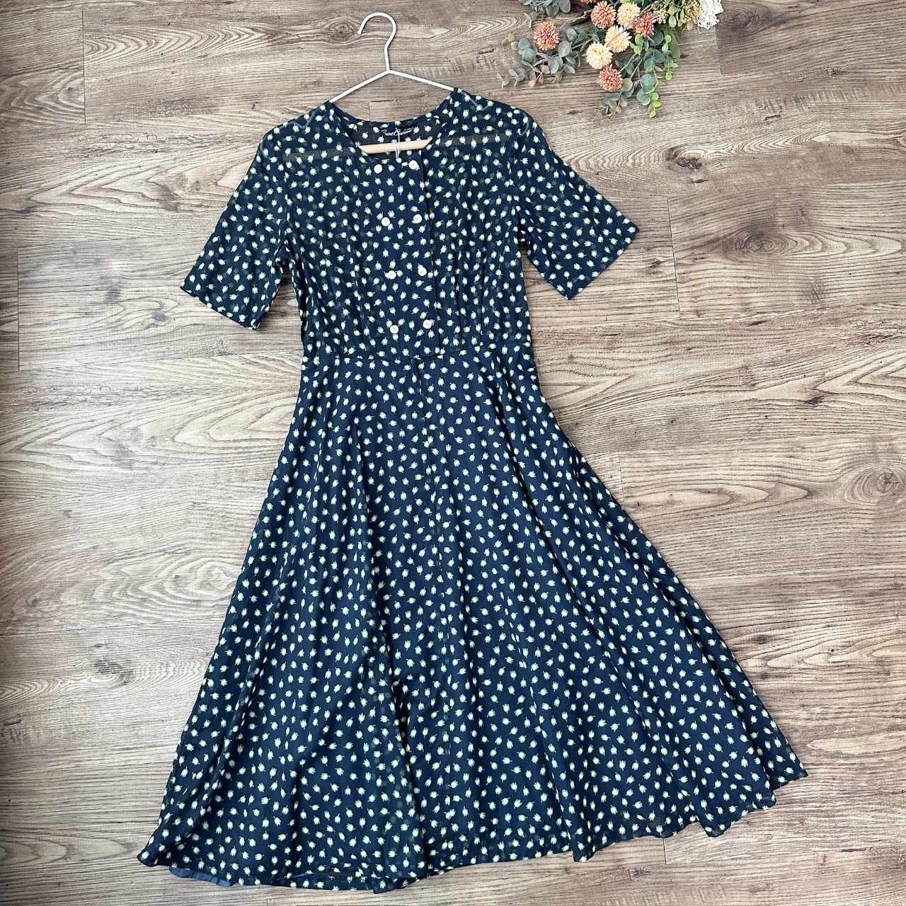 日本製深藍色迷你鬱金香古著連身裙