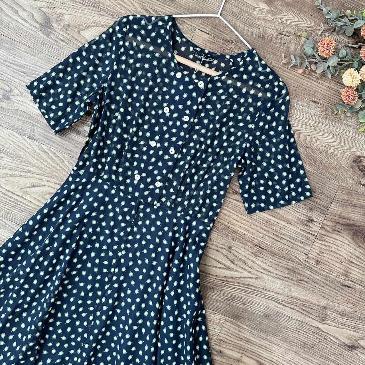 日本製深藍色迷你鬱金香古著連身裙