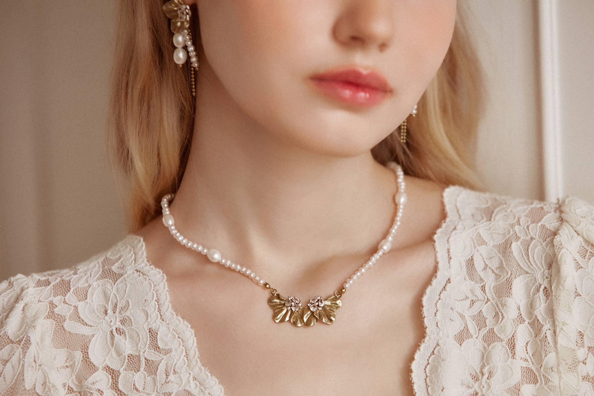 黃銅飾品,黃銅,花草,氣質,仙女,項鍊,天然珍珠,珍珠,華麗