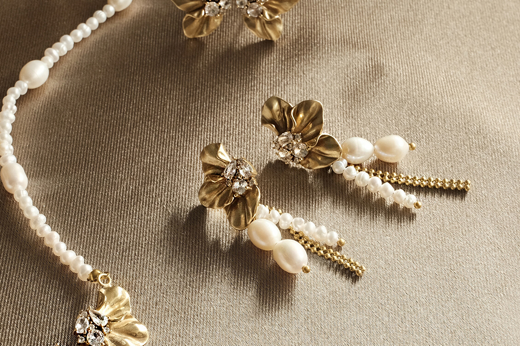 黃銅飾品,黃銅,花草,氣質,仙女,耳環,天然珍珠,珍珠,華麗