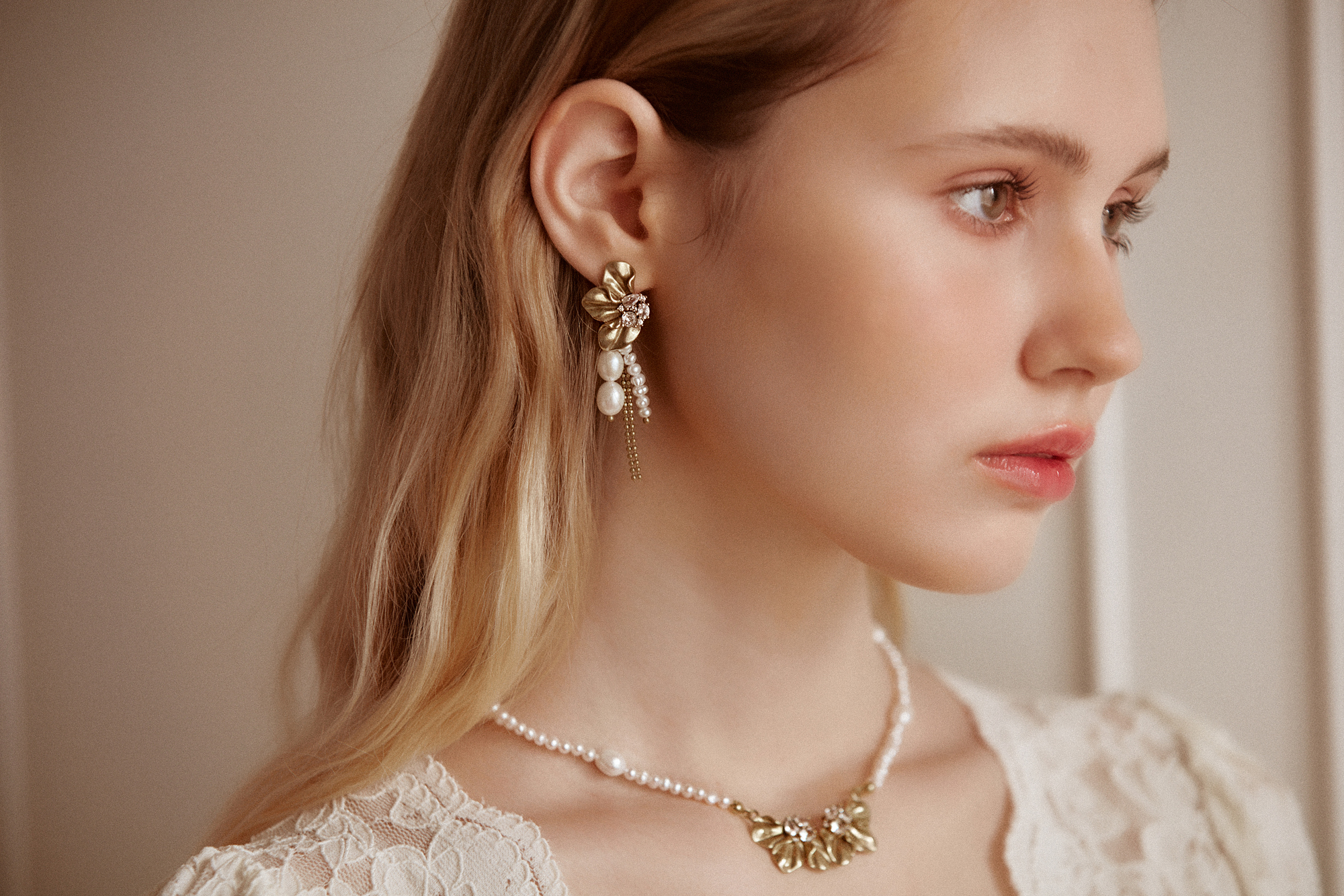 黃銅飾品,黃銅,花草,氣質,仙女,耳環,天然珍珠,珍珠,華麗