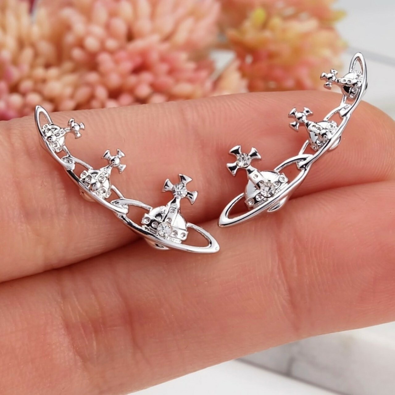 Vivienne Westwood 三連土星Logo耳環 銀色 西太后