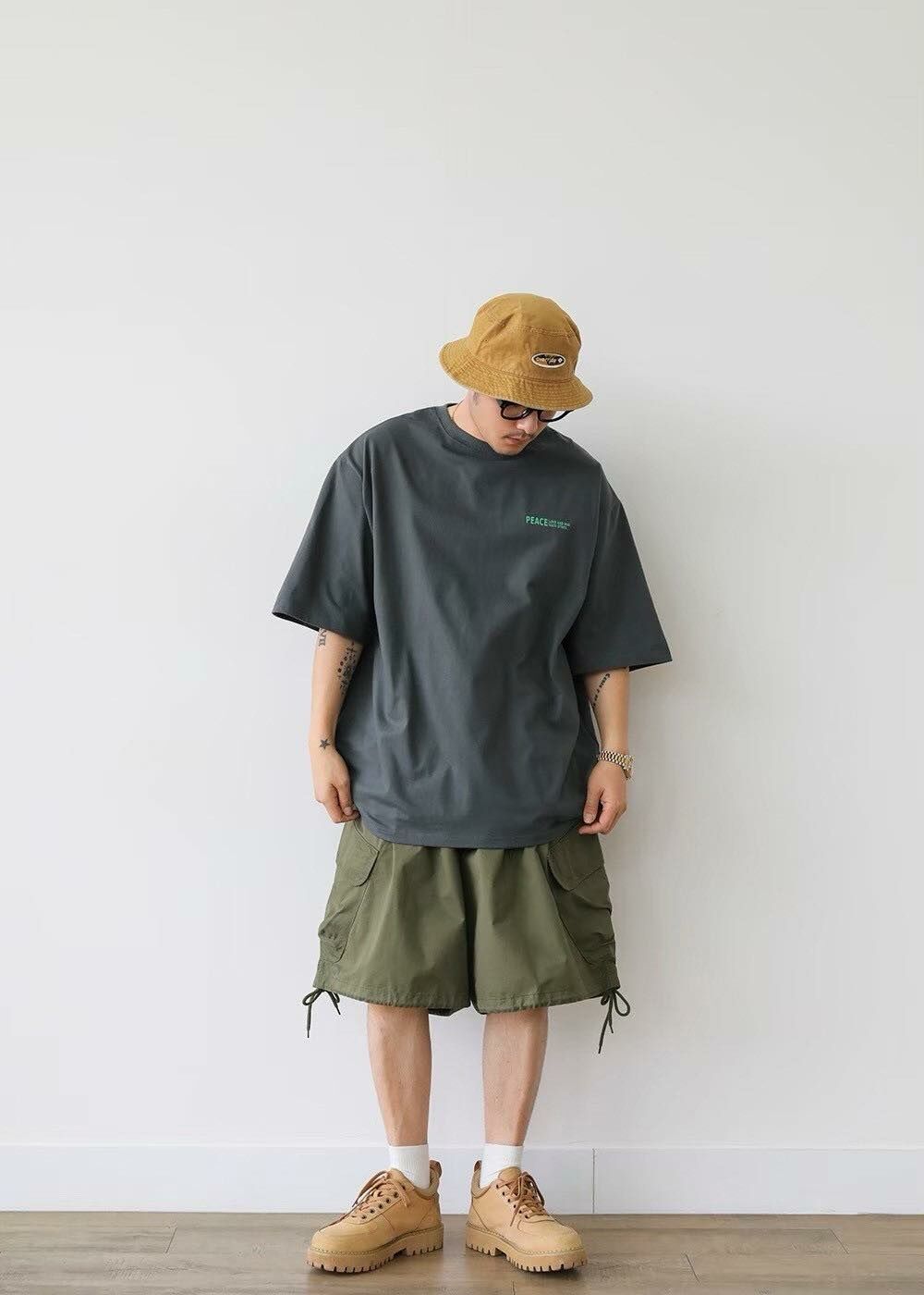 韓版 落肩 寬鬆 Peace精靈 短T 男女款 80538 CP